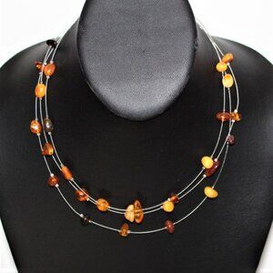 Vintage Natural Amber Nugget Floating Necklace